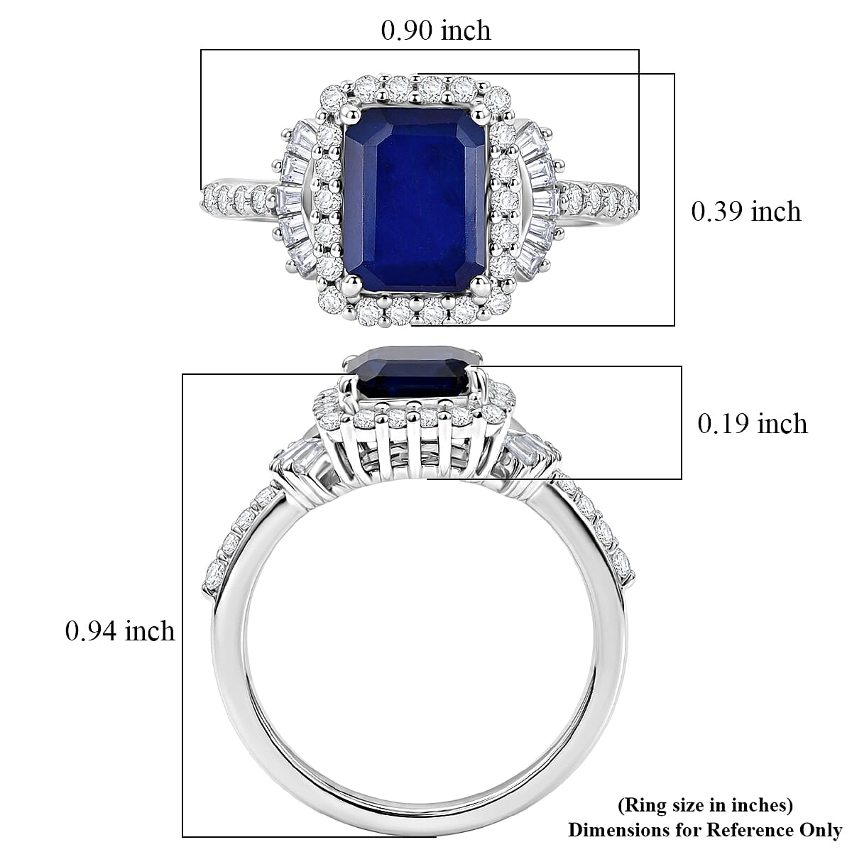 D'Joy Premium Kanchanaburi Blue Sapphire (DF) and Moissanite 3.30 ctw Midnight Royal Halo Ring in Rhodium Over Sterling Silver (Size 10.0) image number 5