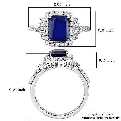D'Joy Premium Kanchanaburi Blue Sapphire (DF) and Moissanite 3.30 ctw Midnight Royal Halo Ring in Rhodium Over Sterling Silver (Size 6.0)