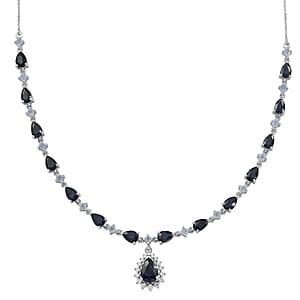 D'Joy Premium Kanchanaburi Blue Sapphire (DF) and Multi Gemstone 10.90 ctw Moonbeam Drop Necklace in Rhodium Over Sterling Silver 18 Inches