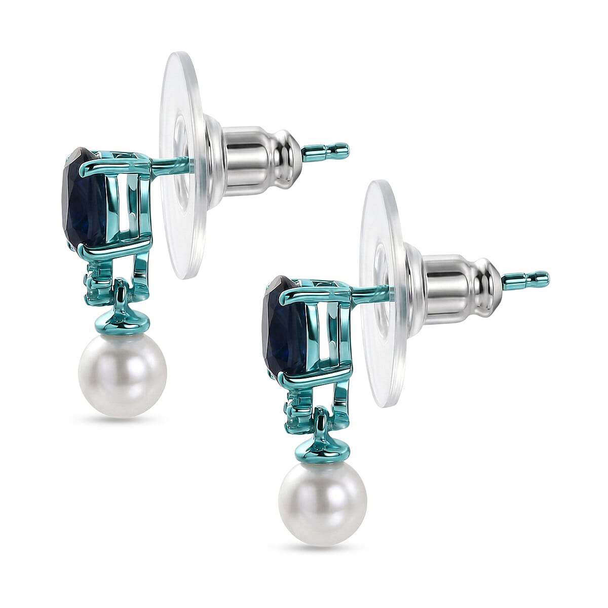 D'Joy Premium Kanchanaburi Blue Sapphire (DF) and Multi Gemstone 1.25 ctw Midnight Orbit Pearl Drop Earrings in Blue E-coat Sterling Silver image number 2