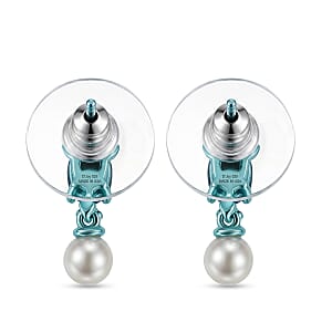 D'Joy Premium Kanchanaburi Blue Sapphire (DF) and Multi Gemstone 1.25 ctw Midnight Orbit Pearl Drop Earrings in Blue E-coat Sterling Silver