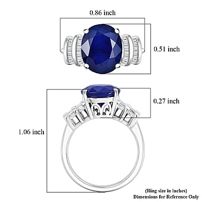 D'Joy Kanchanaburi Blue Sapphire (DF) and Moissanite 6.30 ctw Classic Ring in Rhodium Over Sterling Silver (Size 6.0)