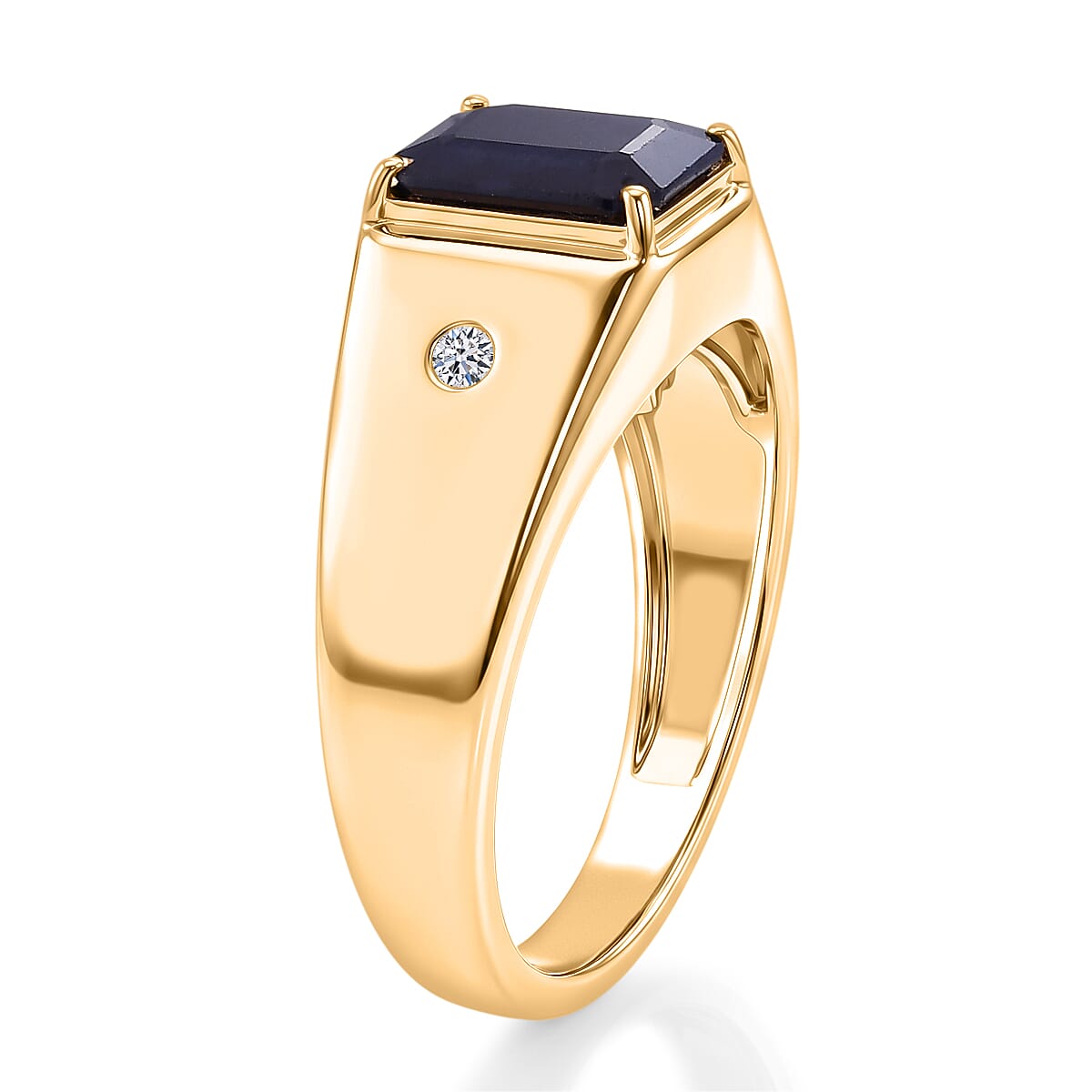 Premium Kanchanaburi Blue Sapphire (DF) and Luxuriant Lab Grown Diamond G-H SI 2.80 ctw Men's Ring in 18K Vermeil Yellow Gold Over Sterling Silver (Size 12.0)