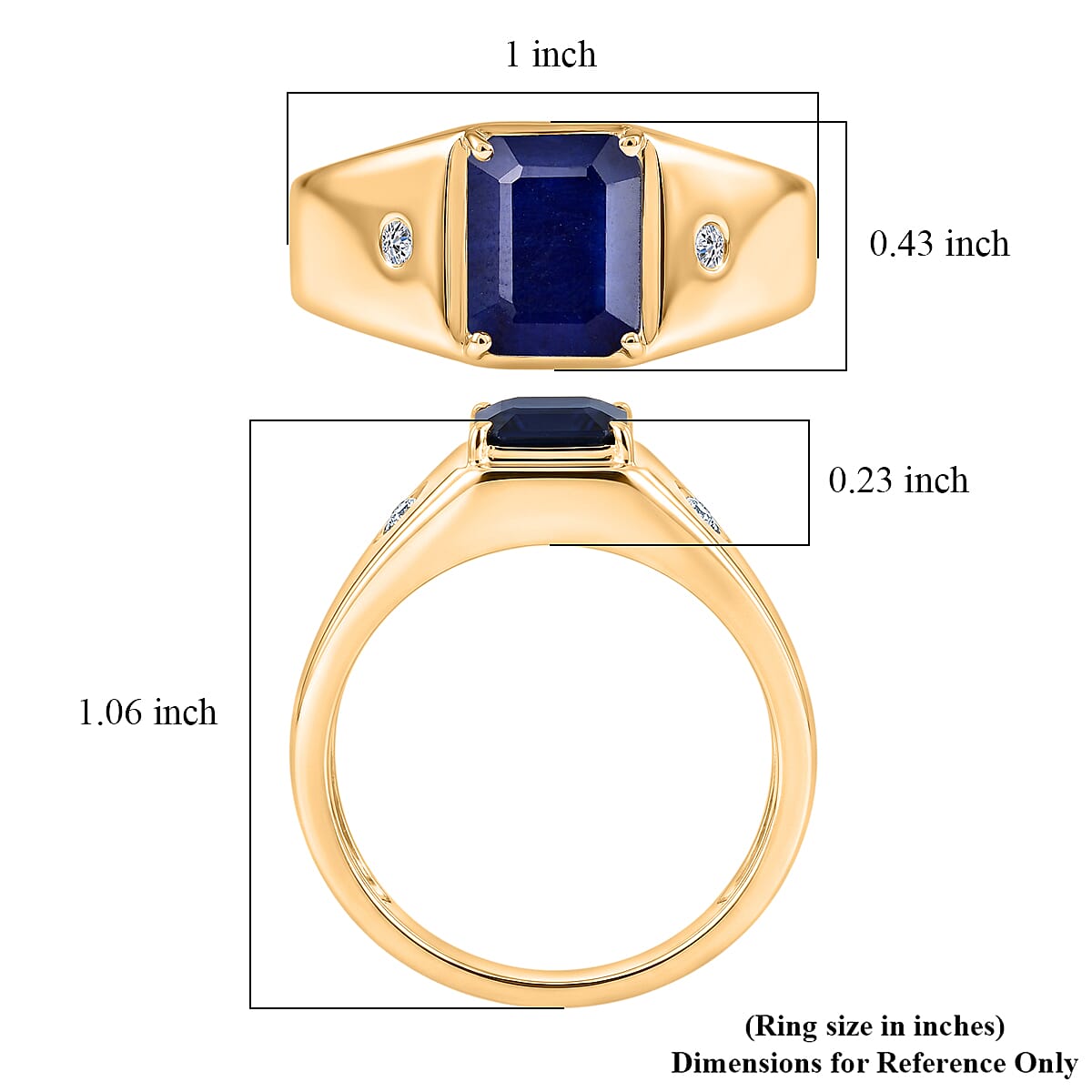 Premium Kanchanaburi Blue Sapphire (DF) and Luxuriant Lab Grown Diamond G-H SI 2.80 ctw Men's Ring in 18K Vermeil Yellow Gold Over Sterling Silver (Size 12.0)