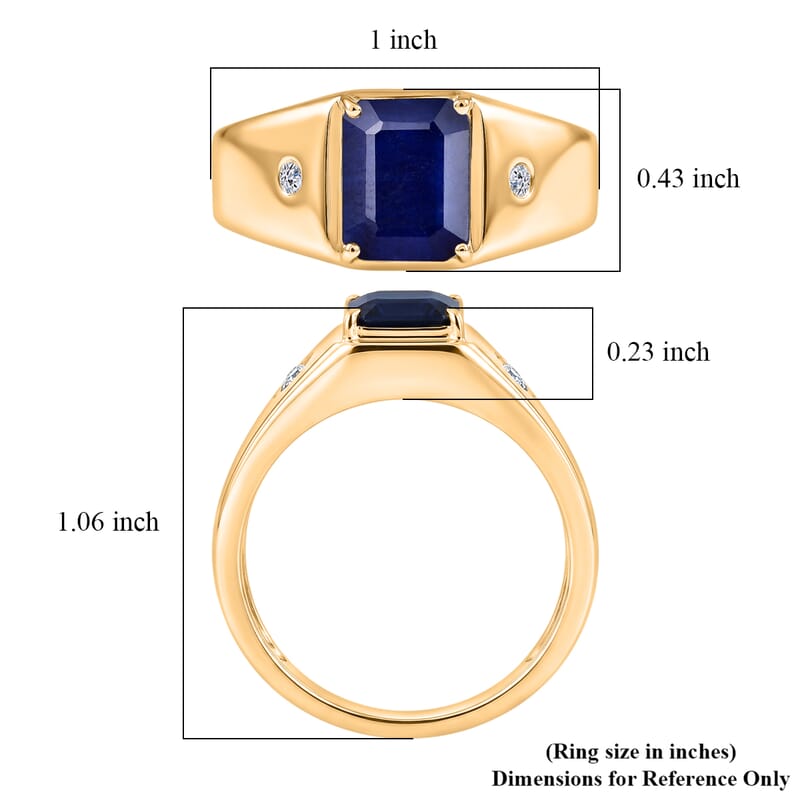Premium Kanchanaburi Blue Sapphire (DF) and Luxuriant Lab Grown Diamond G-H SI 2.80 ctw Men's Ring in 18K Vermeil Yellow Gold Over Sterling Silver (Size 12.0)