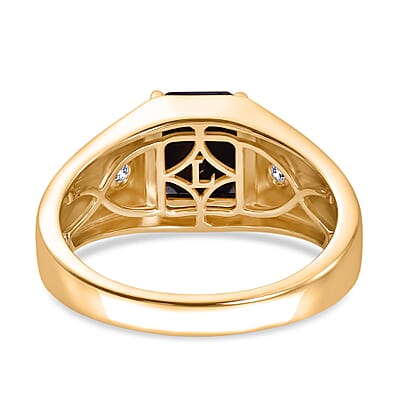 Premium Kanchanaburi Blue Sapphire (DF) and Luxuriant Lab Grown Diamond G-H SI 2.80 ctw Men's Ring in 18K Vermeil Yellow Gold Over Sterling Silver (Size 9.0)