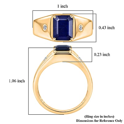 Premium Kanchanaburi Blue Sapphire (DF) and Luxuriant Lab Grown Diamond G-H SI 2.80 ctw Men's Ring in 18K Vermeil Yellow Gold Over Sterling Silver (Size 9.0)