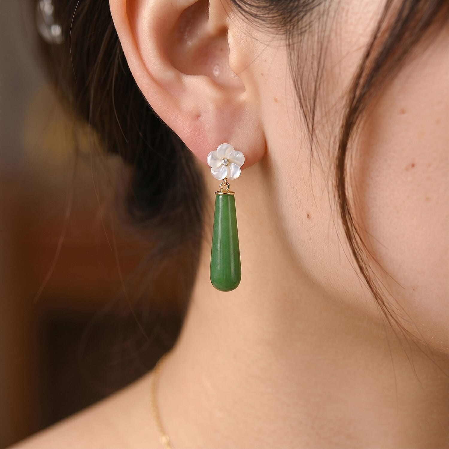 D'Joy Green Jade(D) 30.00 ctw and White Mother Of Pearl Earrings in 14k YG Over Sterling Silver