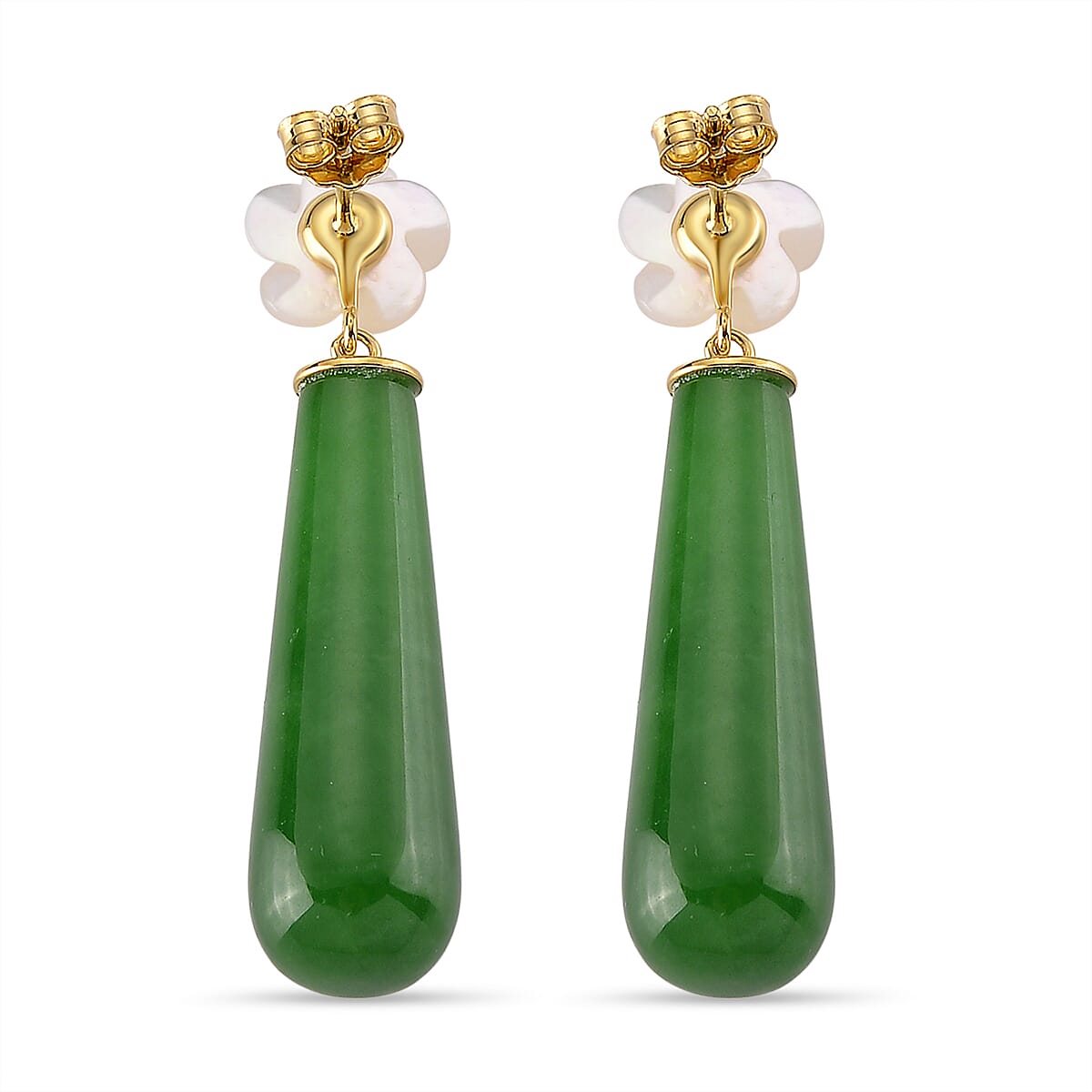 D'Joy Green Jade(D) 30.00 ctw and White Mother Of Pearl Earrings in 14k YG Over Sterling Silver