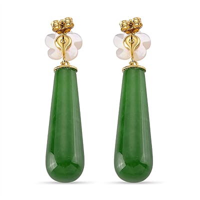 D'Joy Green Jade(D) 30.00 ctw and White Mother Of Pearl Earrings in 14k YG Over Sterling Silver