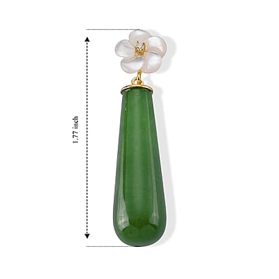 D'Joy Green Jade(D) 30.00 ctw and White Mother Of Pearl Earrings in 14k YG Over Sterling Silver