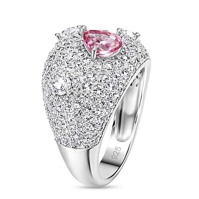Pink Quartz and White Corundum 0.75 ctw Ring in Rhodium Over Sterling Silver (Size 7.0)