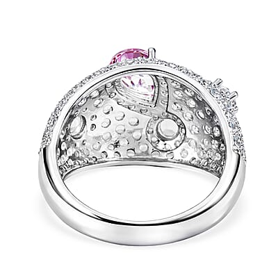 Pink Quartz and White Corundum 0.75 ctw Ring in Rhodium Over Sterling Silver (Size 7.0)