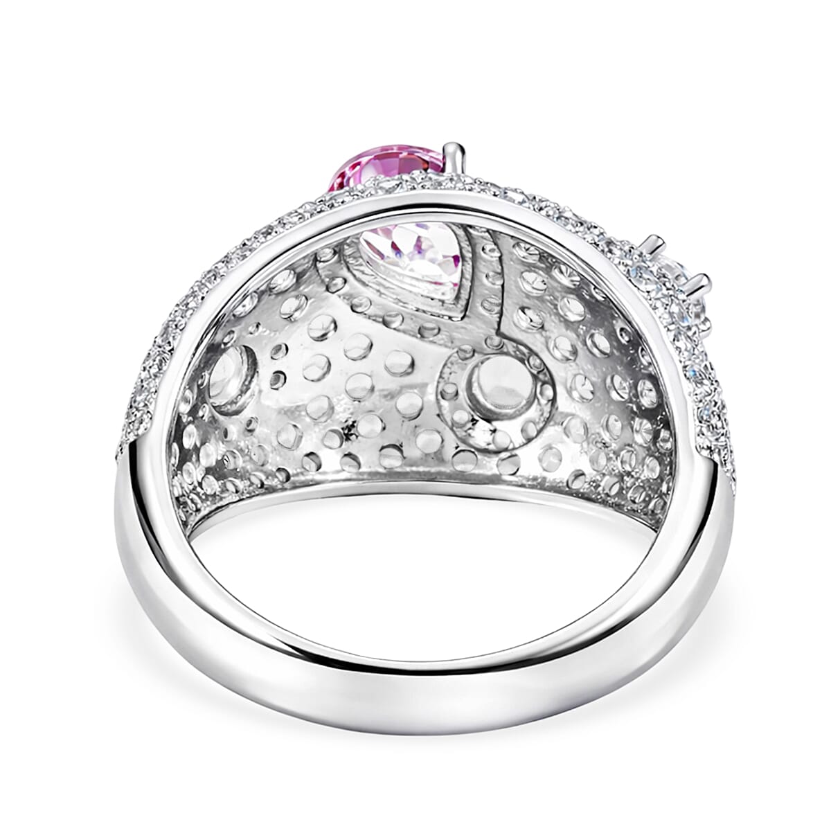 Pink Quartz and White Corundum 0.75 ctw Ring in Rhodium Over Sterling Silver (Size 8.0)
