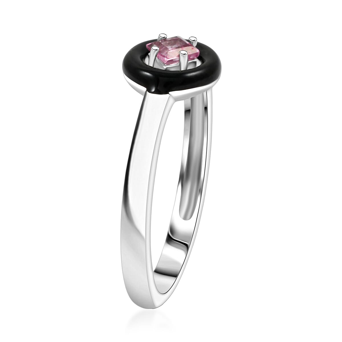 Princess Cut Pink Quartz 0.15 ctw Ring in Rhodium Over Sterling Silver (Size 6.0)