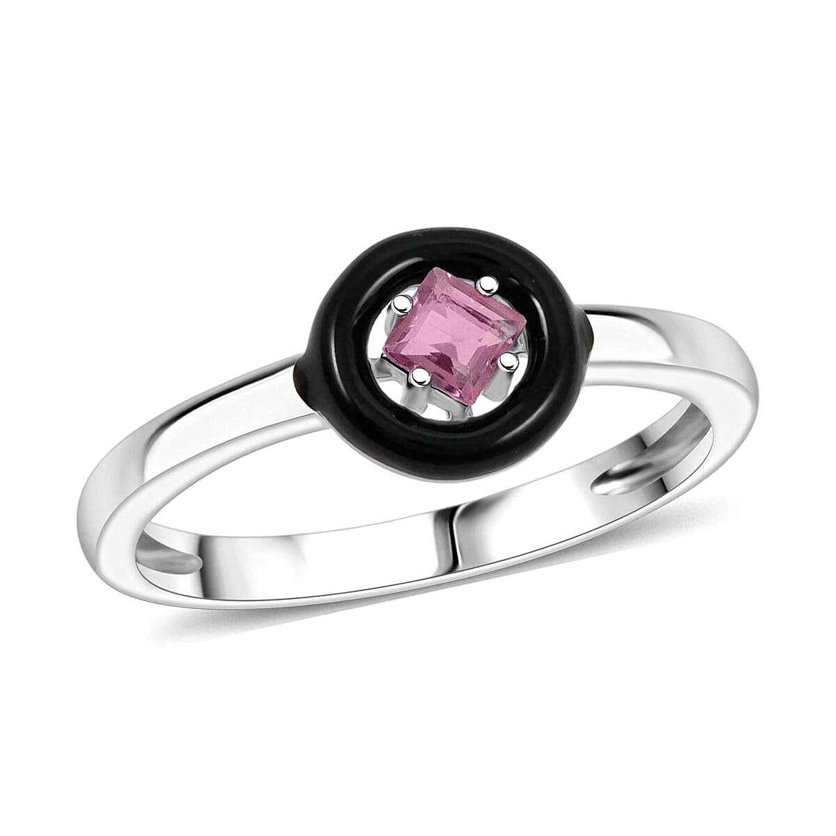 Princess Cut Pink Quartz 0.15 ctw Ring in Rhodium Over Sterling Silver (Size 7.0)