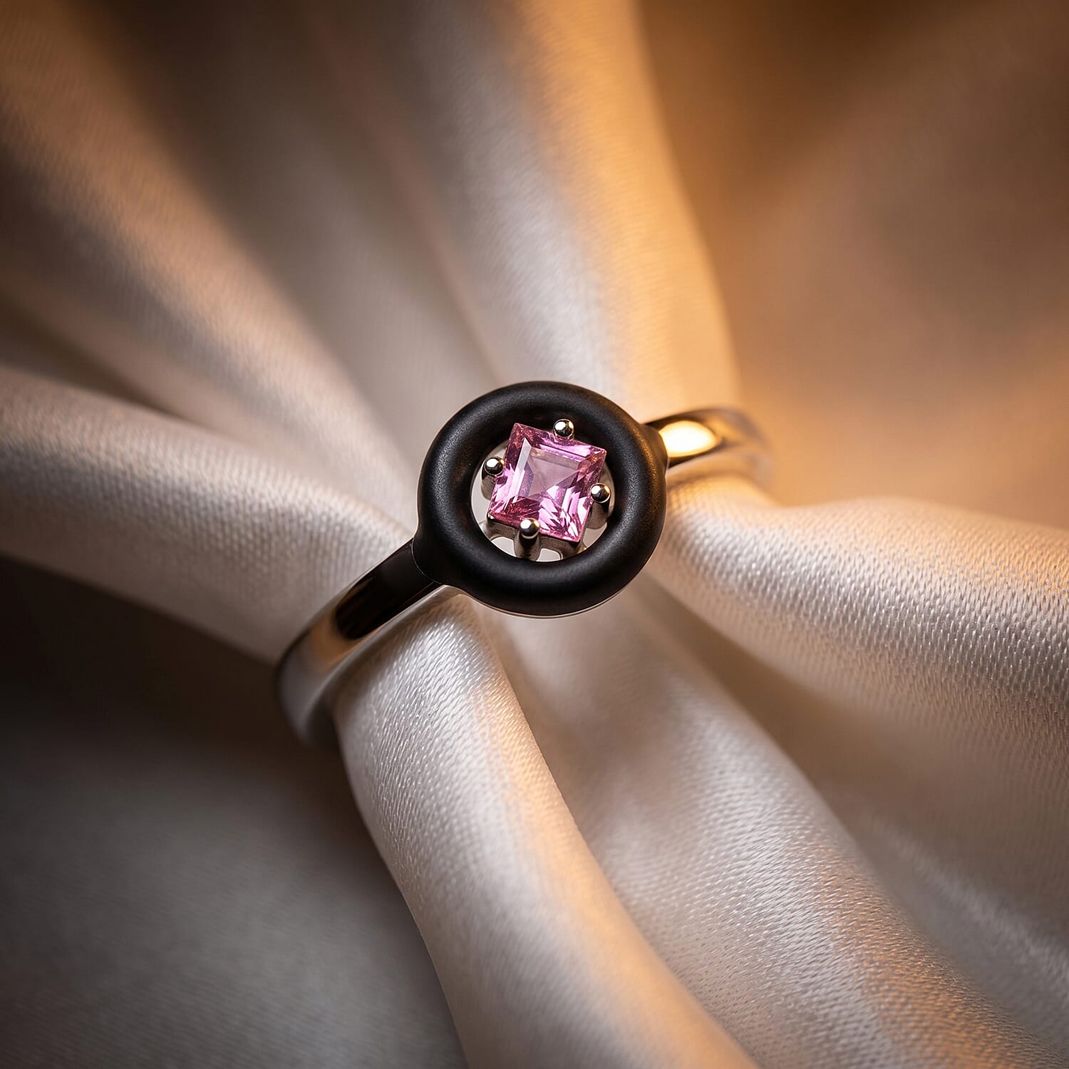 Princess Cut Pink Quartz 0.15 ctw Ring in Rhodium Over Sterling Silver (Size 8.0)