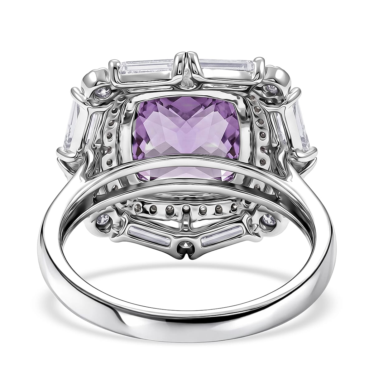 Pink Quartz and White Corundum 4.30 ctw Ring in Rhodium Over Sterling Silver (Size 6.0)