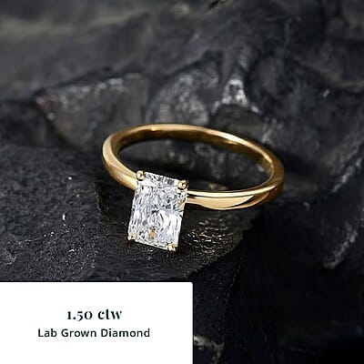 IGI Certified Radiant Cut Luxuriant Lab Grown Diamond G VS 1.50 ctw Ring in 10K Yellow Gold (Size 6.0)