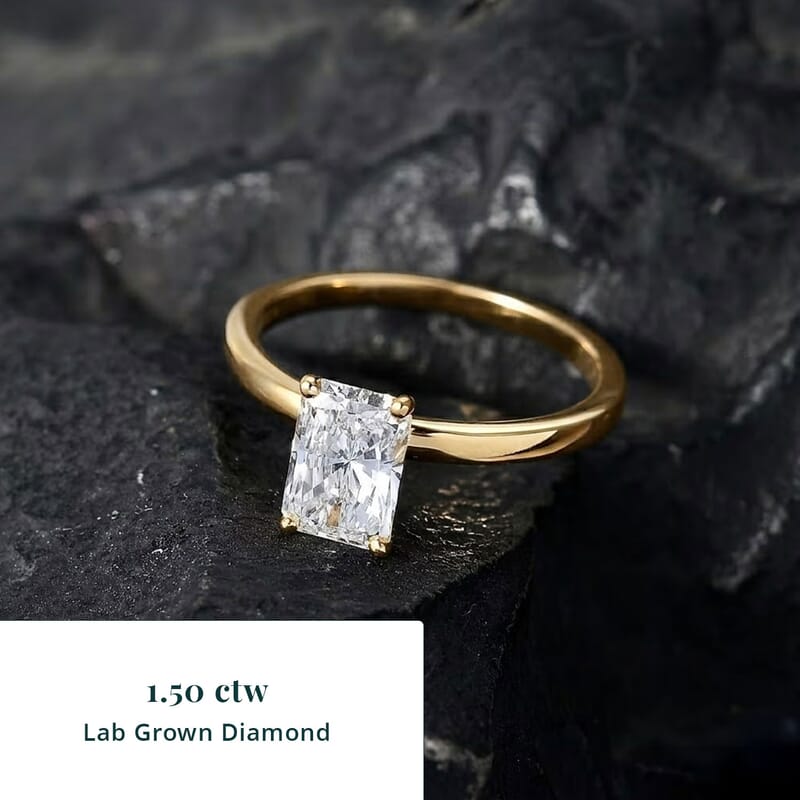 IGI Certified Radiant Cut Luxuriant Lab Grown Diamond G VS 1.50 ctw Ring in 10K Yellow Gold (Size 7.0)