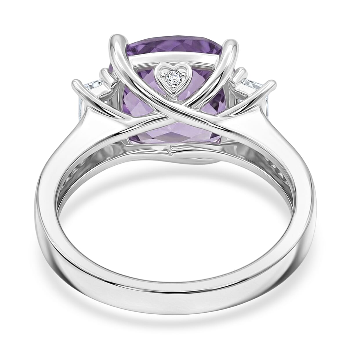 Rose De France Amethyst and White Corundum 4.20 ctw Ring in Rhodium Over Sterling Silver (Size 6.0)