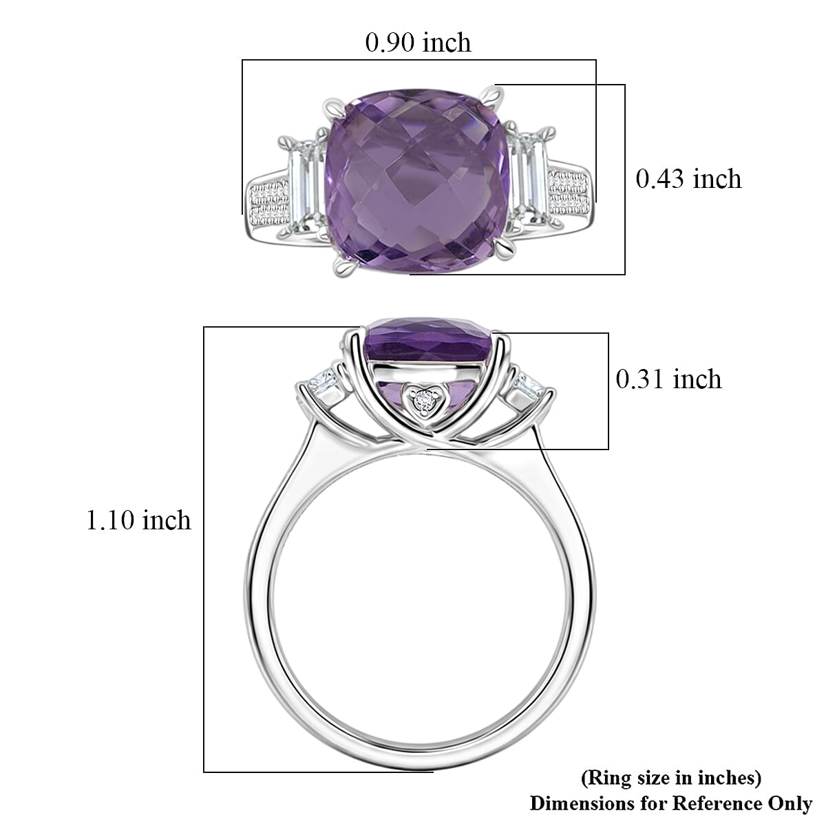 Rose De France Amethyst and White Corundum 4.20 ctw Ring in Rhodium Over Sterling Silver (Size 6.0)
