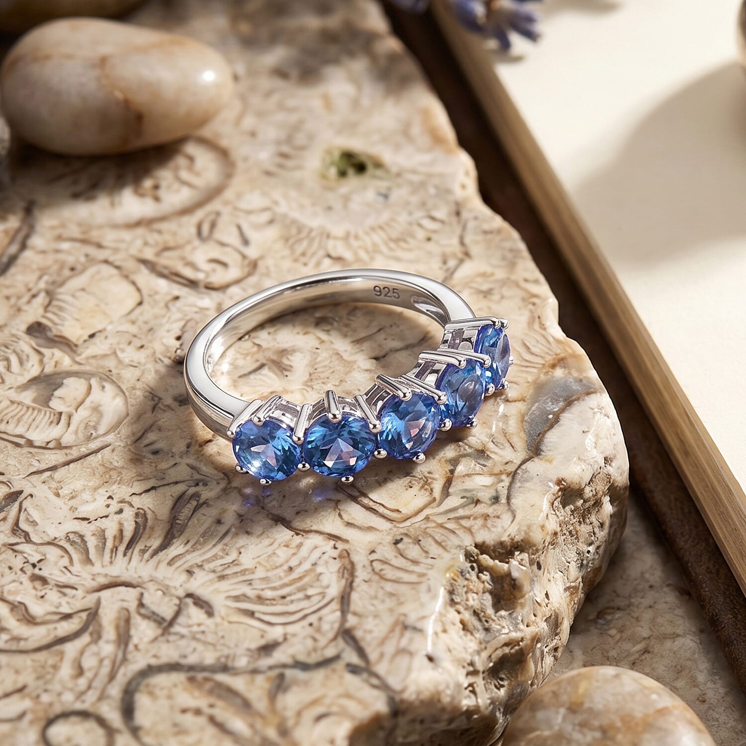 Odyssey Tanzanite Quartz 3.20 ctw Ring in Rhodium Over Sterling Silver (Size 7.0)