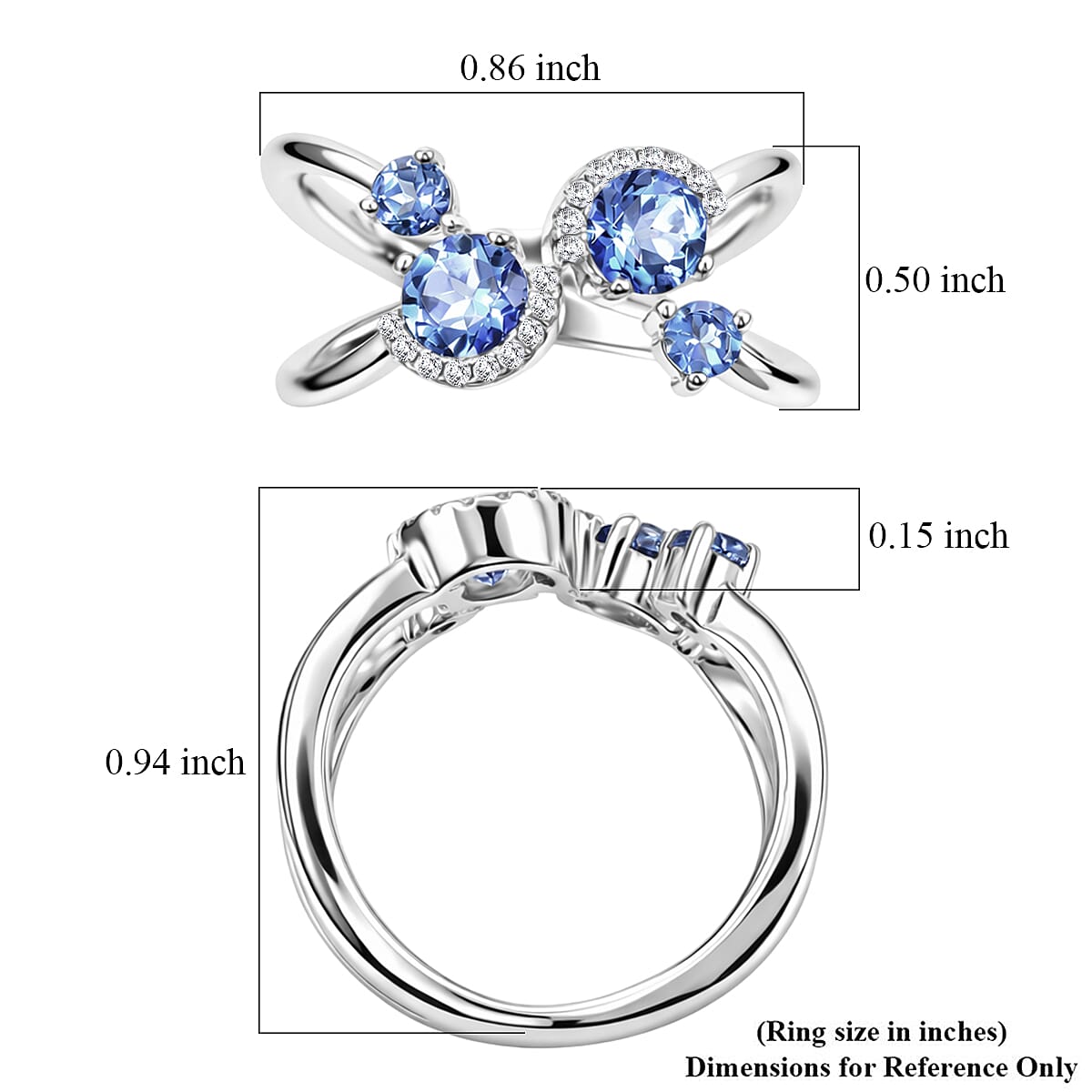 Odyssey Tanzanite Quartz and White Corundum 1.50 ctw Ring in Rhodium Over Sterling Silver (Size 6.0)