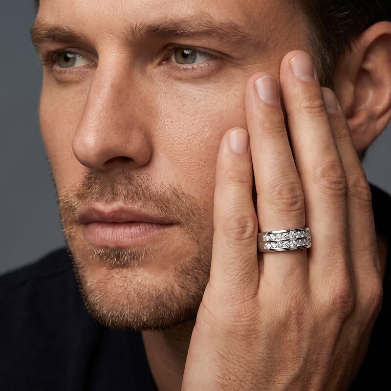 Luxuriant Lab Grown Diamond G-H SI 1.00 ctw Men's Ring in Rhodium Over Sterling Silver (Size 11.0)