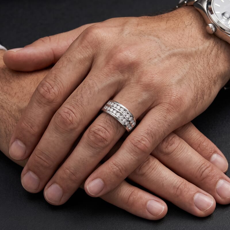 Luxuriant Lab Grown Diamond G-H SI 1.00 ctw Men's Ring in Rhodium Over Sterling Silver (Size 11.0)