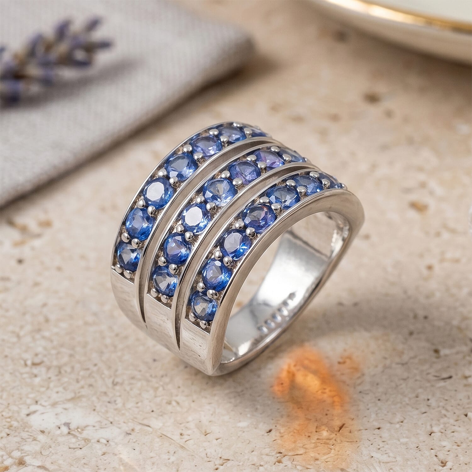 Odyssey Tanzanite Quartz Ring in Rhodium Over Sterling Silver (Size 6.0) 3.65 ctw