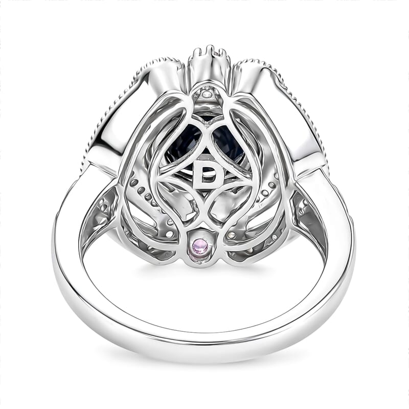 D'Joy Passport to Turkey Madagascar Blue Sapphire (DF) and Multi Gemstone 3.35 ctw Ring in Rhodium Over Sterling Silver (Size 6.0)