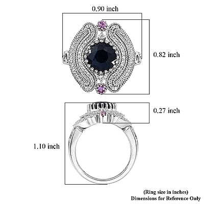 D'Joy Passport to Turkey Madagascar Blue Sapphire (DF) and Multi Gemstone 3.35 ctw Ring in Rhodium Over Sterling Silver (Size 6.0)