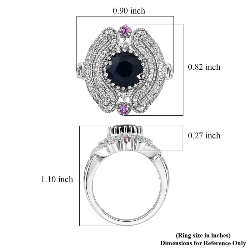 D'Joy Passport to Turkey Madagascar Blue Sapphire (DF) and Multi Gemstone 3.35 ctw Ring in Rhodium Over Sterling Silver (Size 6.0)