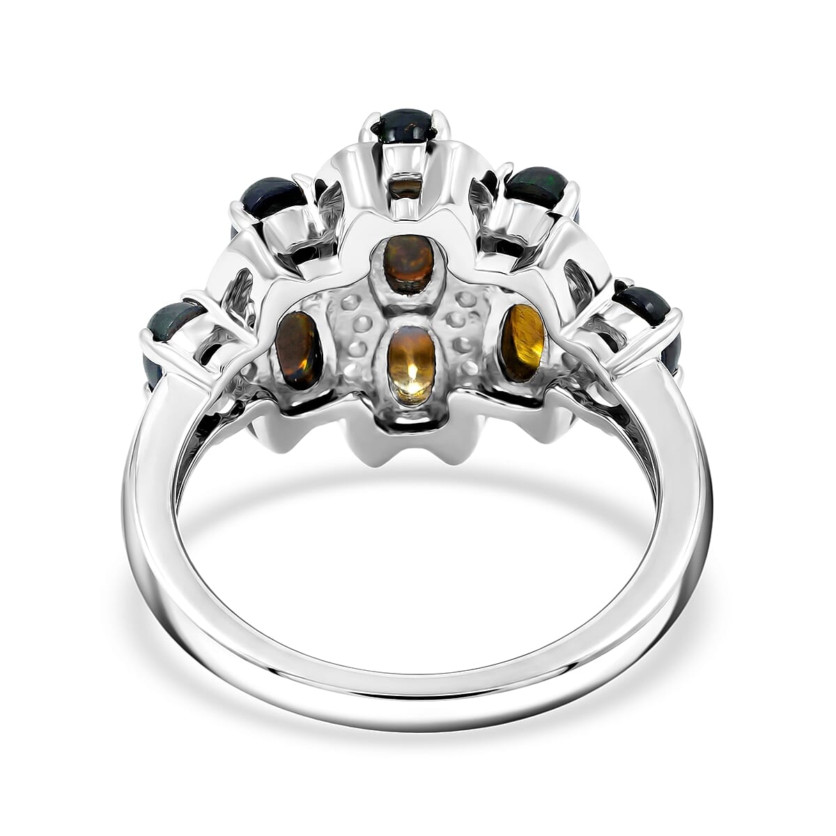 Black Opal and White Corundum 1.70 ctw Ring in Rhodium Over Sterling Silver (Size 6.0)