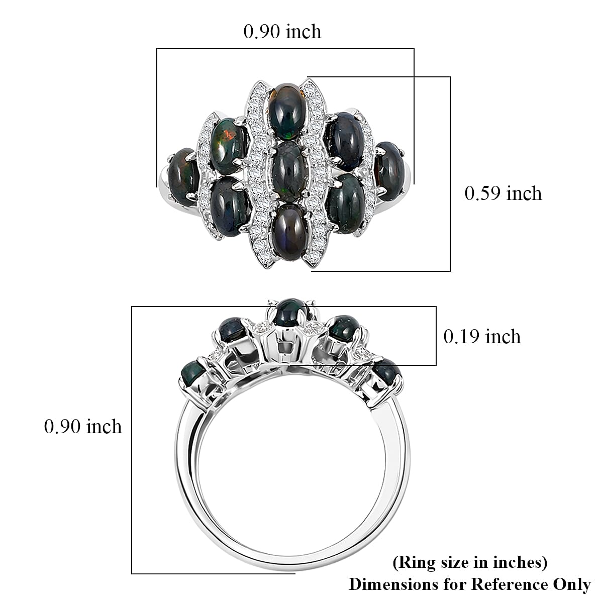 Black Opal and White Corundum 1.70 ctw Ring in Rhodium Over Sterling Silver (Size 6.0)