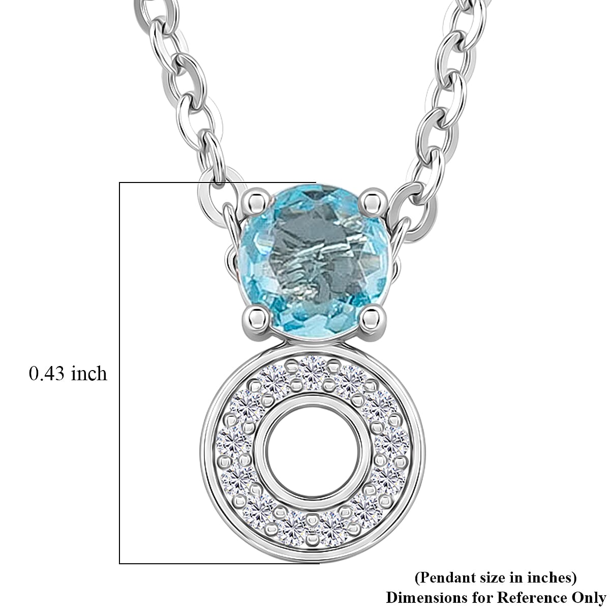 Swiss Blue Topaz and White Corundum 0.50 ctw Necklace in Rhodium Over Sterling Silver 18-20 Inches