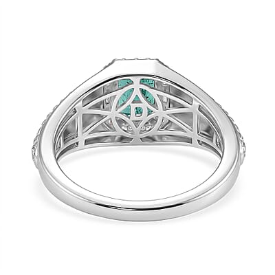 D'Joy Kagem Zambian Emerald and Moissanite 2.15 ctw Men's Ring in Rhodium Over Sterling Silver (Size 8.0)