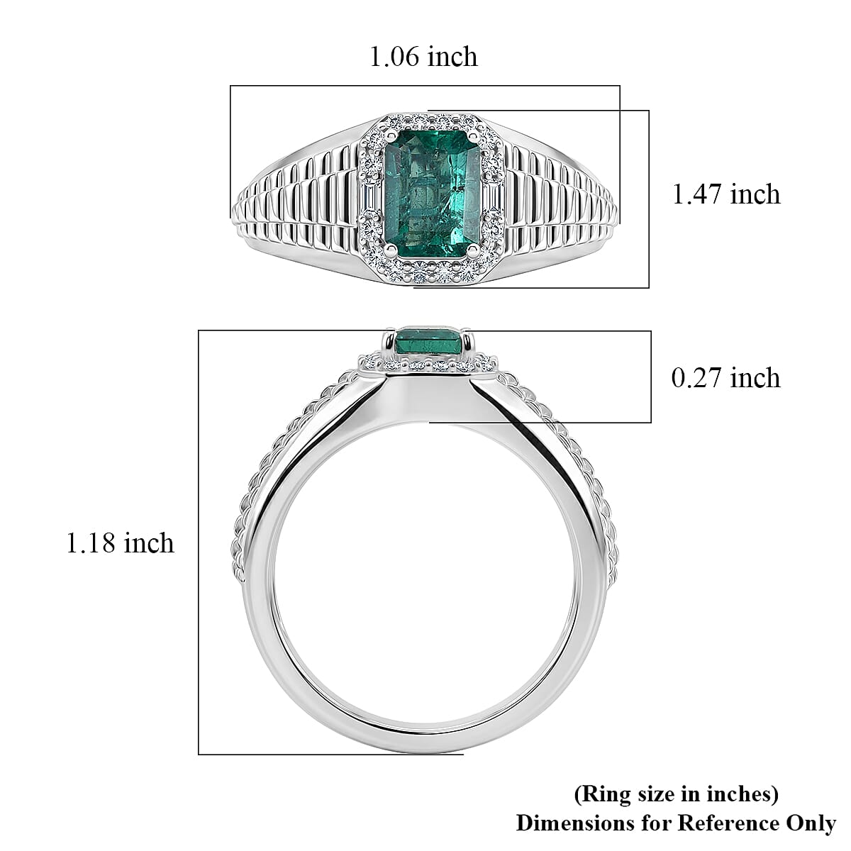 D'Joy Kagem Zambian Emerald and Moissanite 2.15 ctw Men's Ring in Rhodium Over Sterling Silver (Size 8.0)