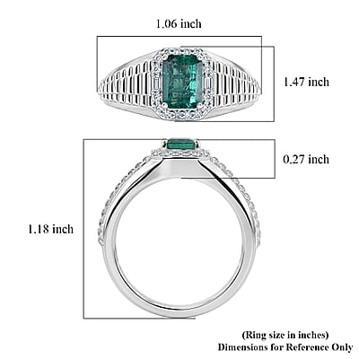 D'Joy Kagem Zambian Emerald and Moissanite 2.15 ctw Men's Ring in Rhodium Over Sterling Silver (Size 8.0)