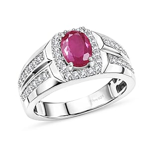 Certified & Appraised D'Joy Ruby and Moissanite 2.50 ctw Men's Ring in Rhodium Over Sterling Silver (Size 8.0)