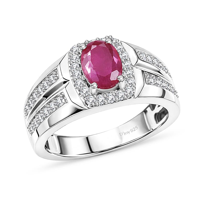 Certified & Appraised D'Joy Ruby and Moissanite 2.50 ctw Men's Ring in Rhodium Over Sterling Silver (Size 8.0)