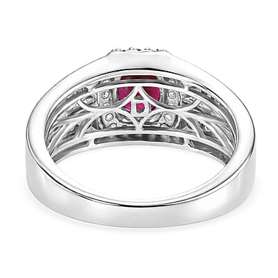 Certified & Appraised D'Joy Ruby and Moissanite 2.50 ctw Men's Ring in Rhodium Over Sterling Silver (Size 8.0)