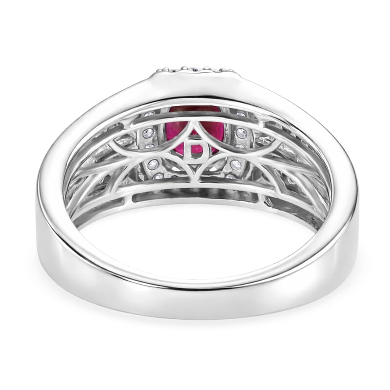 Certified & Appraised D'Joy Ruby and Moissanite 2.50 ctw Men's Ring in Rhodium Over Sterling Silver (Size 8.0)