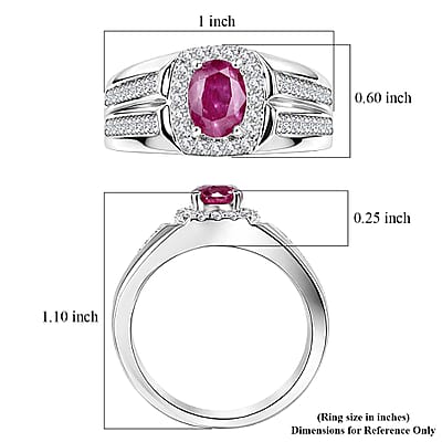 Certified & Appraised D'Joy Ruby and Moissanite 2.50 ctw Men's Ring in Rhodium Over Sterling Silver (Size 8.0)