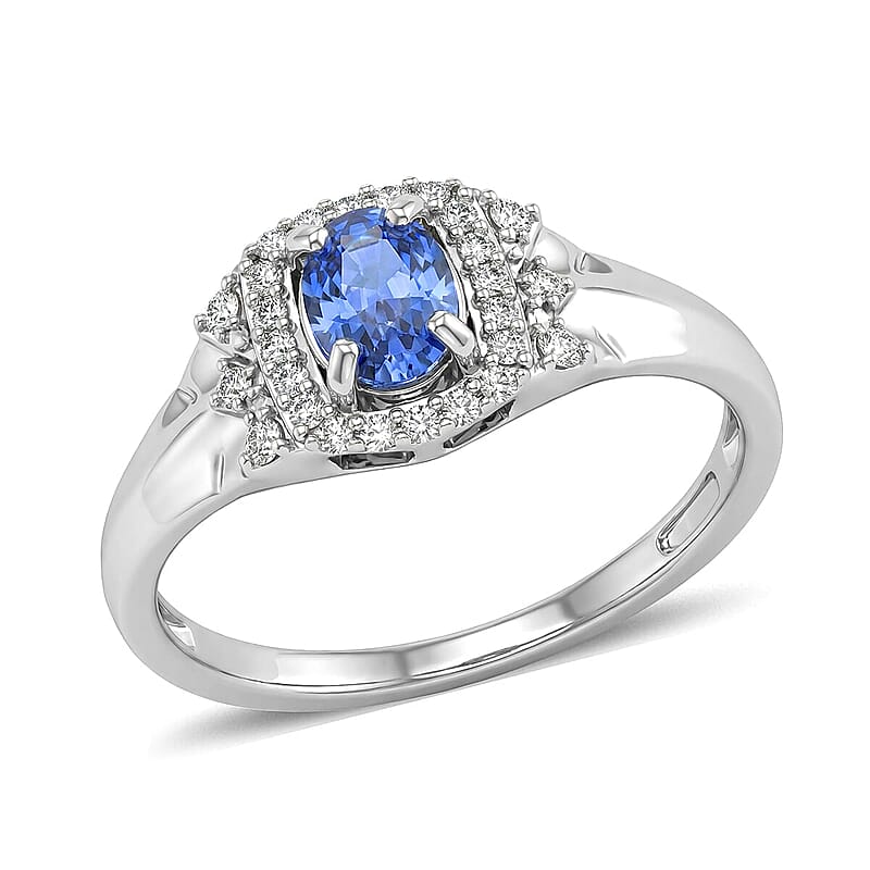 D'Joy Ceylon Blue Sapphire and Moissanite 1.25 ctw Men's Ring in Rhodium Over Sterling Silver (Size 10.0)
