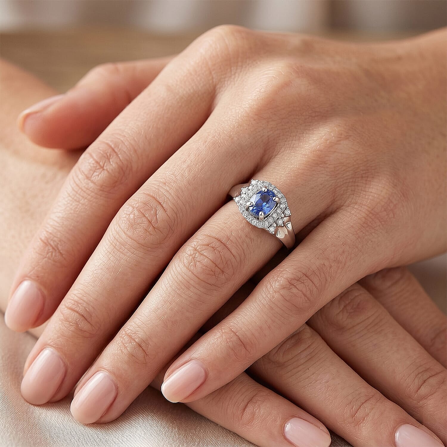D'Joy Ceylon Blue Sapphire and Moissanite 1.25 ctw Men's Ring in Rhodium Over Sterling Silver (Size 10.0)