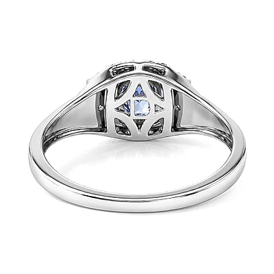 D'Joy Ceylon Blue Sapphire and Moissanite 1.25 ctw Men's Ring in Rhodium Over Sterling Silver (Size 10.0)