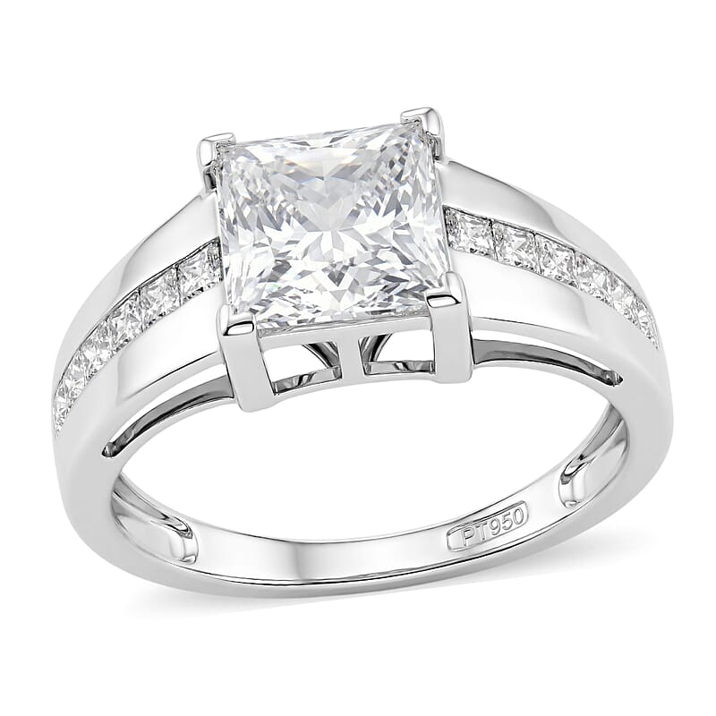 D'Joy Princess Cut Moissanite 3.50 ctw Men's Ring in Rhodium Over Sterling Silver (Size 10.0)