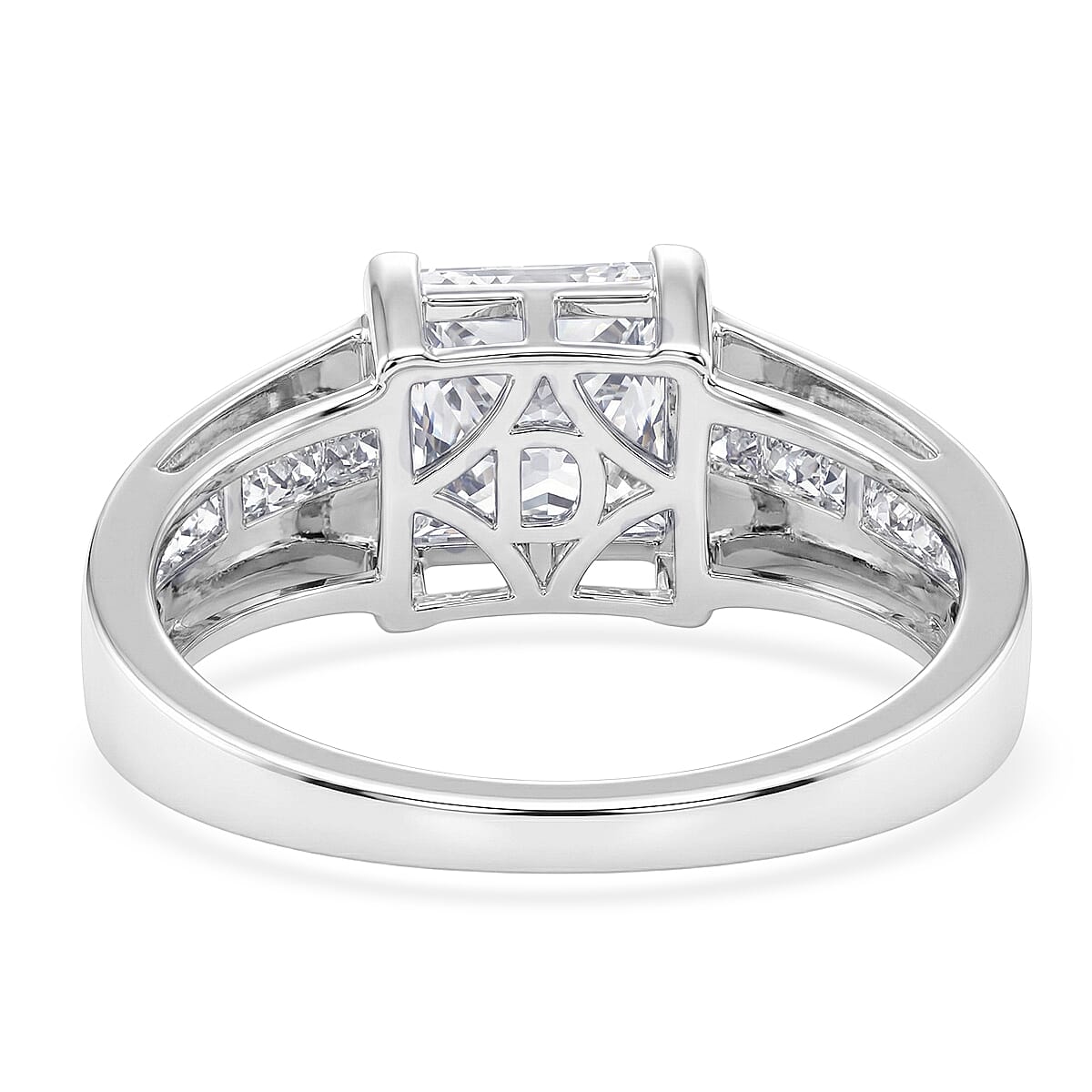 D'Joy Princess Cut Moissanite 3.50 ctw Men's Ring in Rhodium Over Sterling Silver (Size 10.0)
